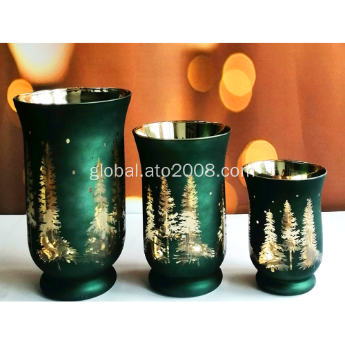 Candle Holder Glasses Laser Etching Hurricane Glass With Spray Color Factory